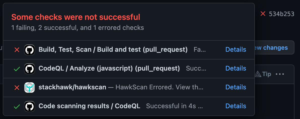 Unsuccessful commit status