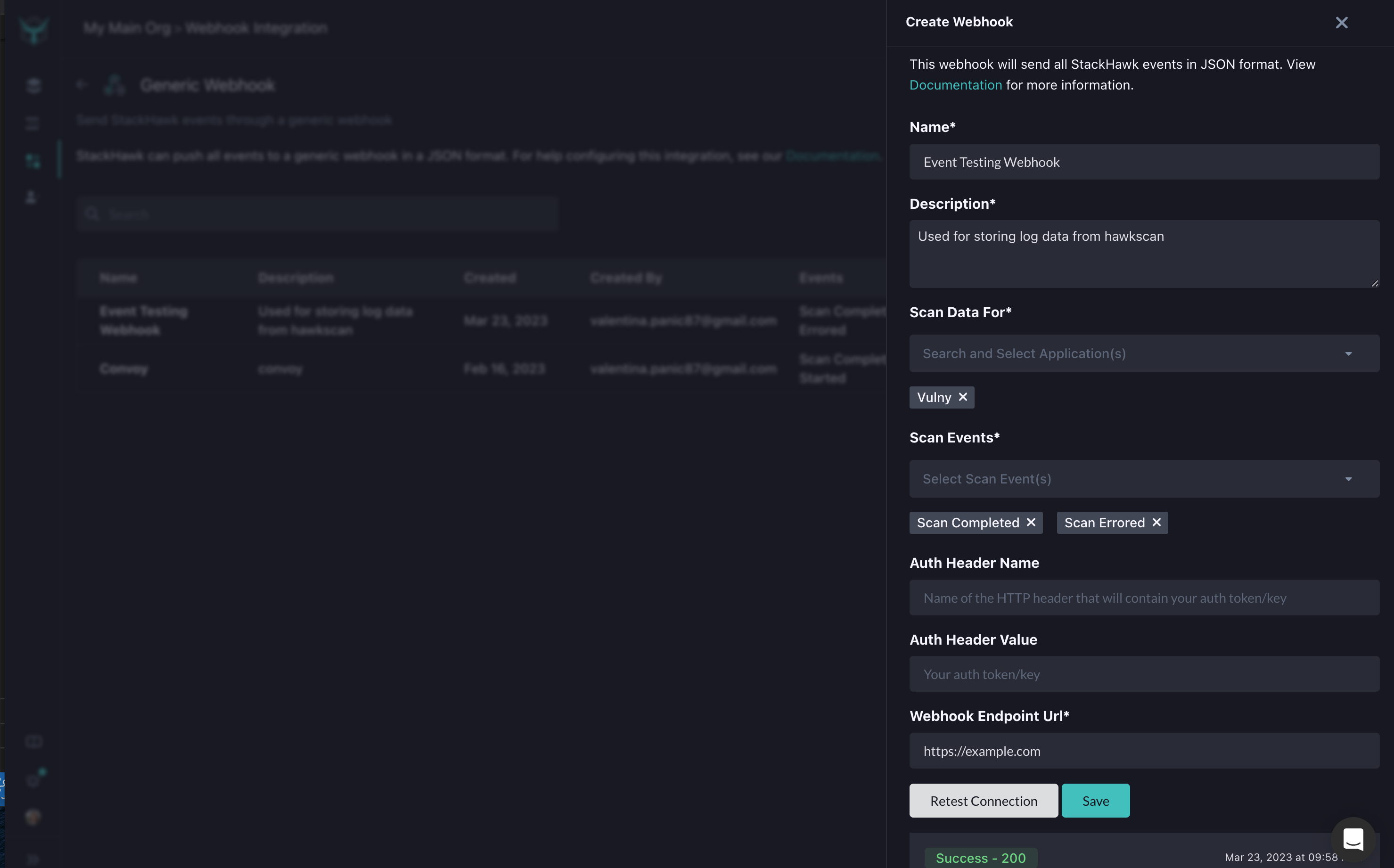 Create Webhook Integration Screenshot