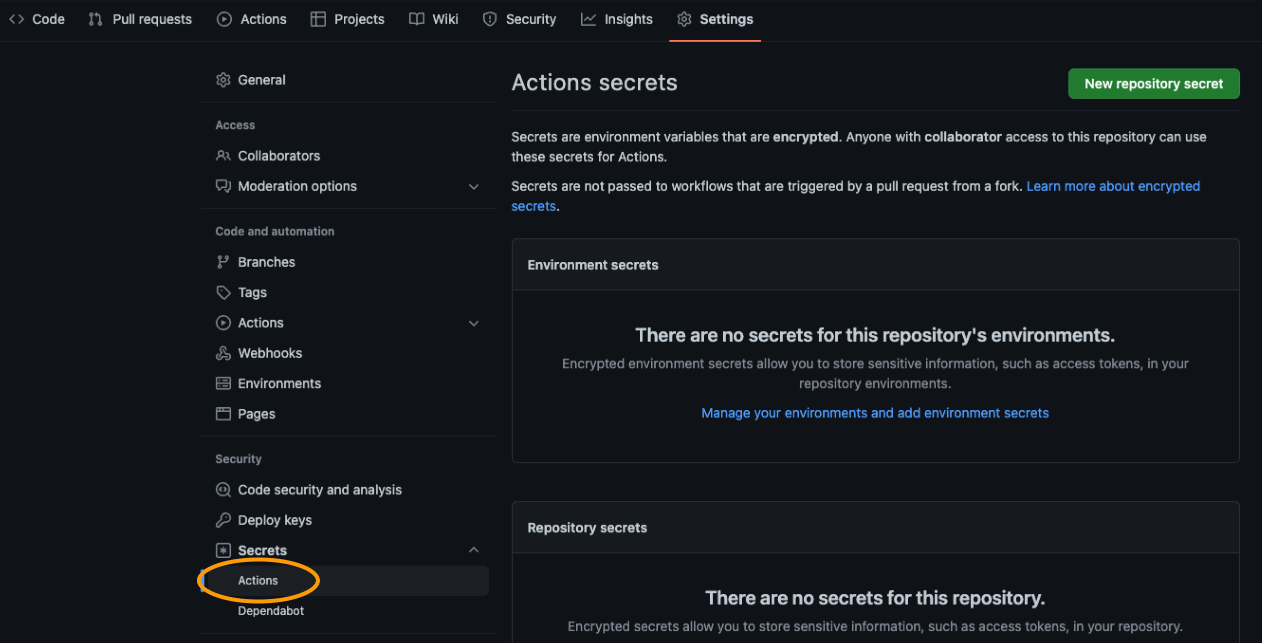 Repository secrets in GitHub