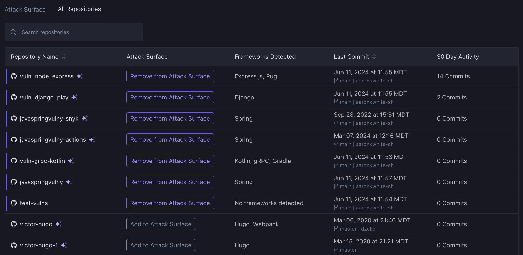 StackHawk Platform - All Repositories Page