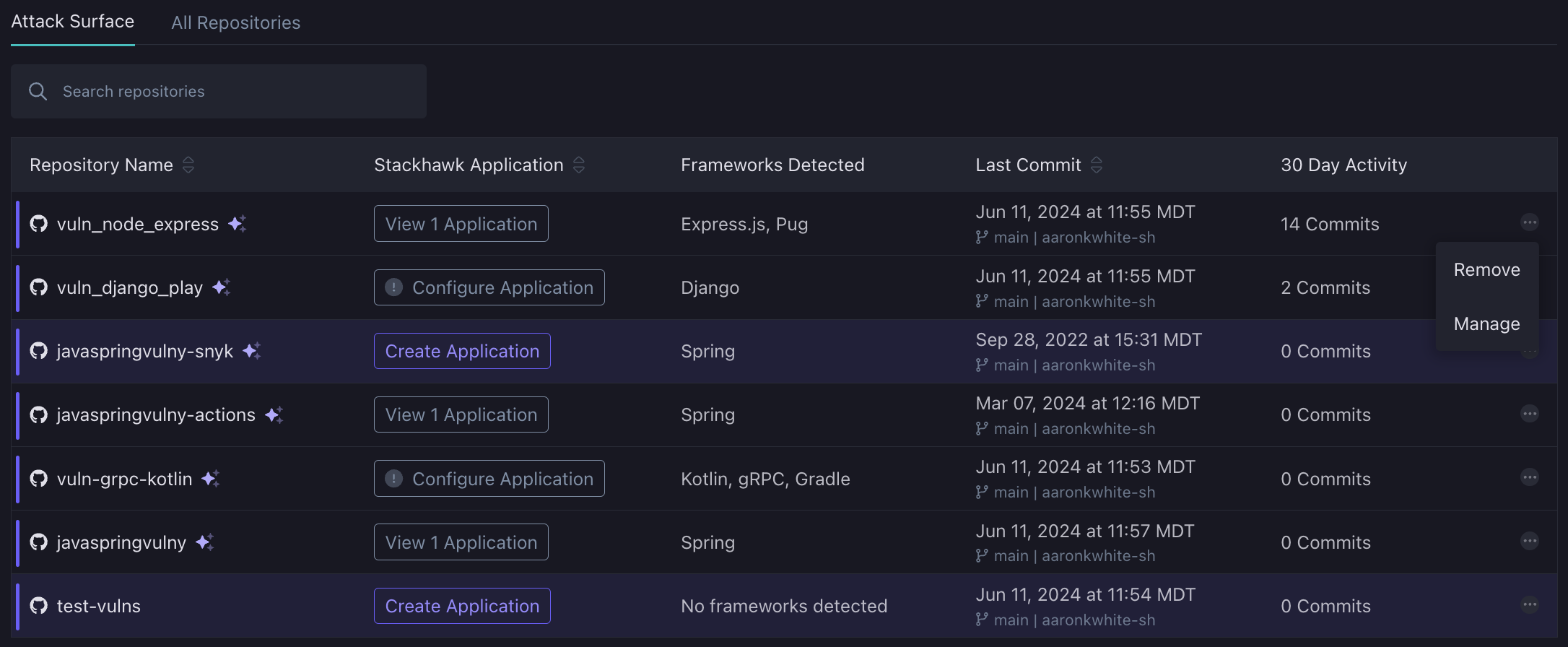 StackHawk Platform - Attack Surface Repos