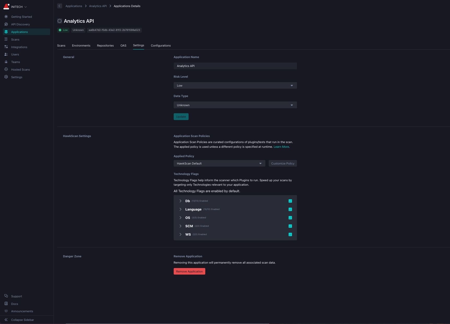 StackHawk Platform - Application Settings