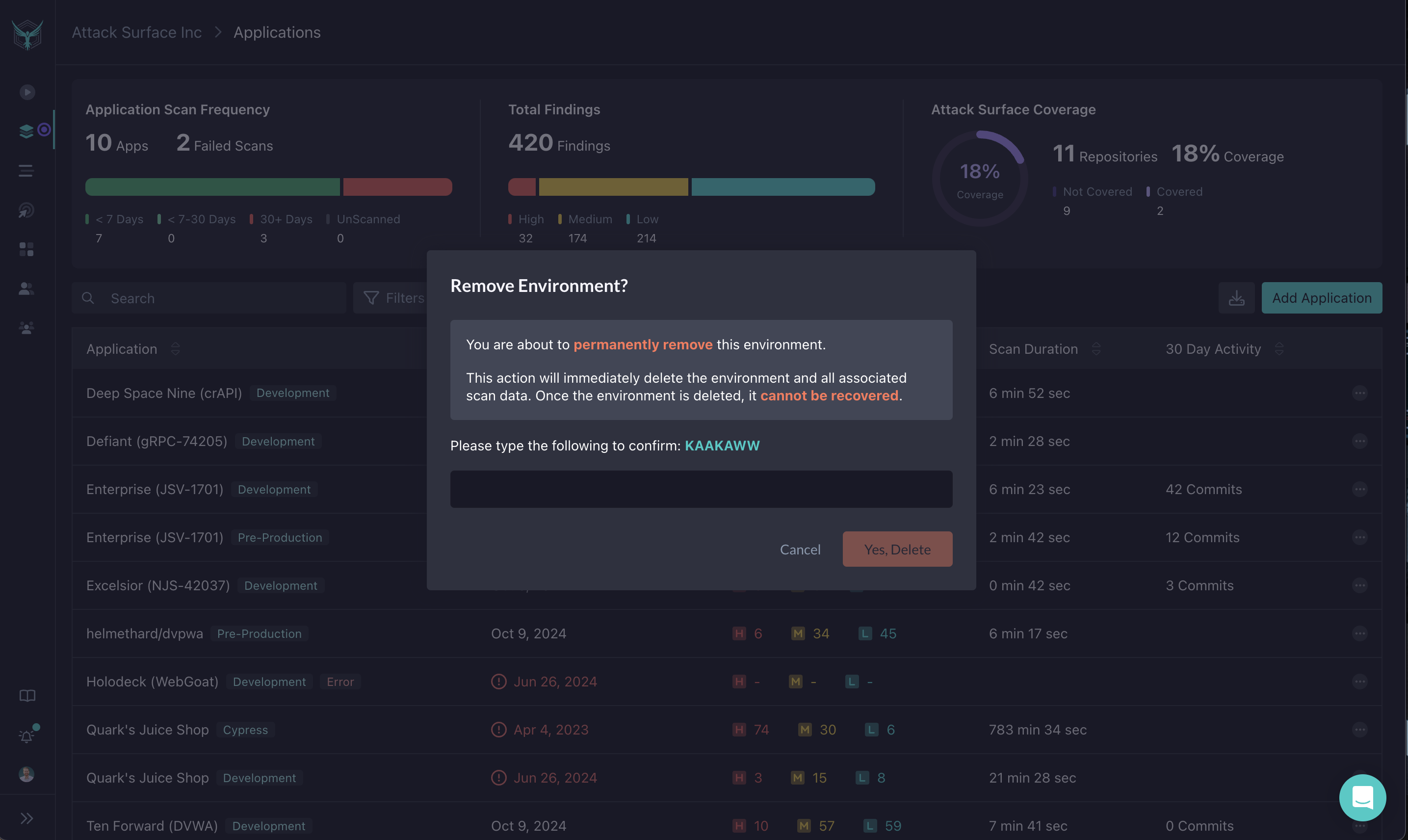 StackHawk Platform - Delete Env