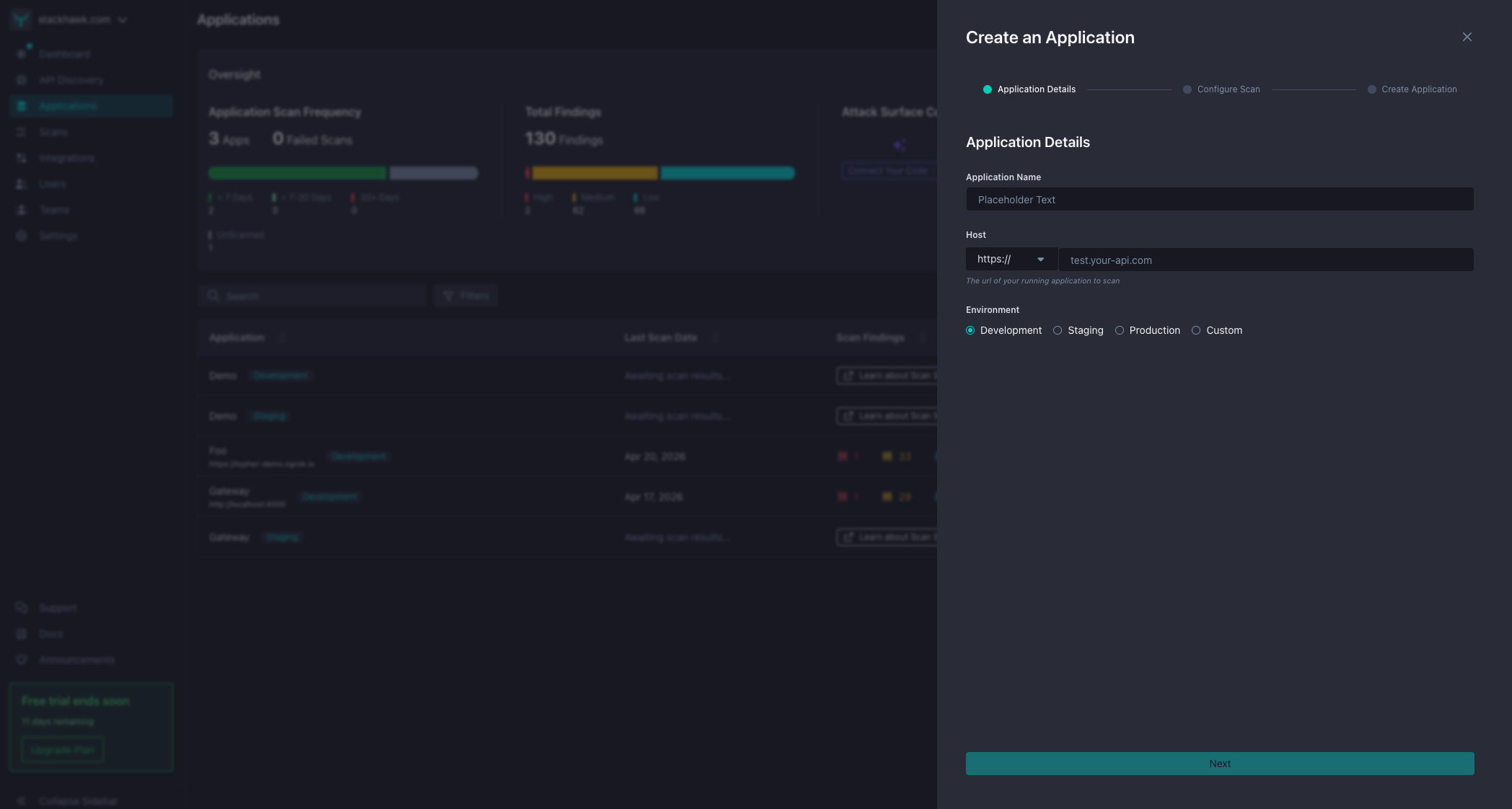 StackHawk Platform - Create an Application, Application Details
