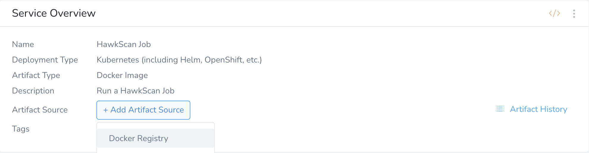 Harness Service HawkScan Artifact Source