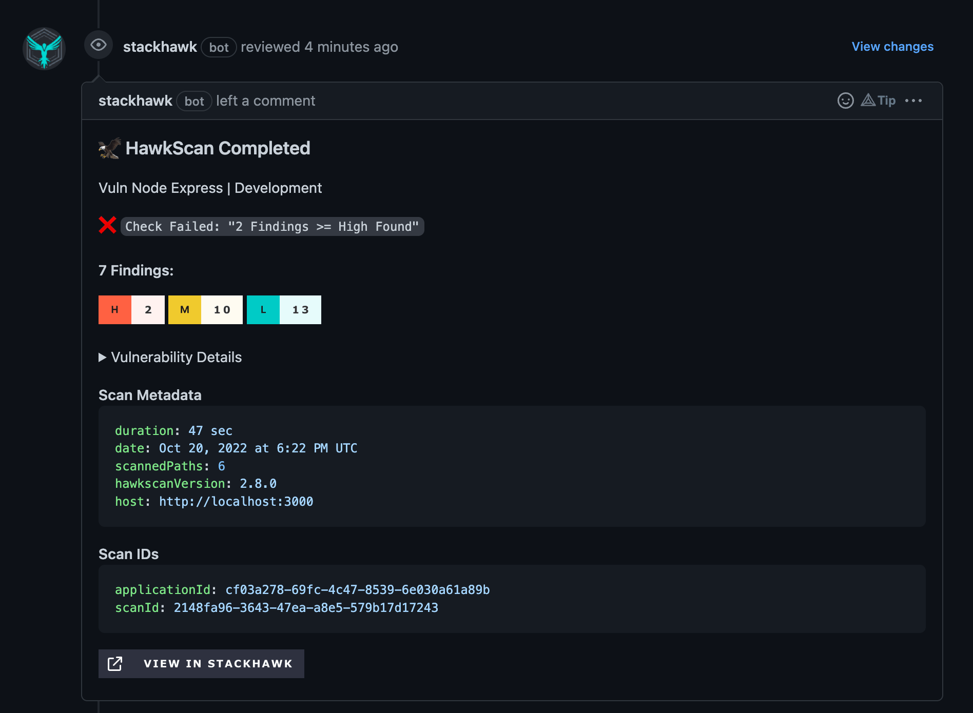 Failure threshold pull request comment