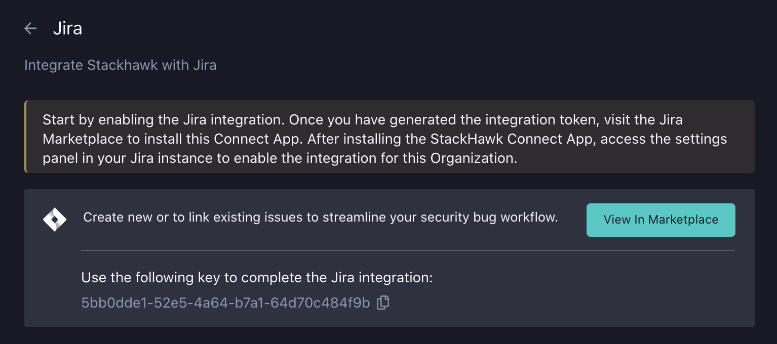 StackHawk Jira integration connected