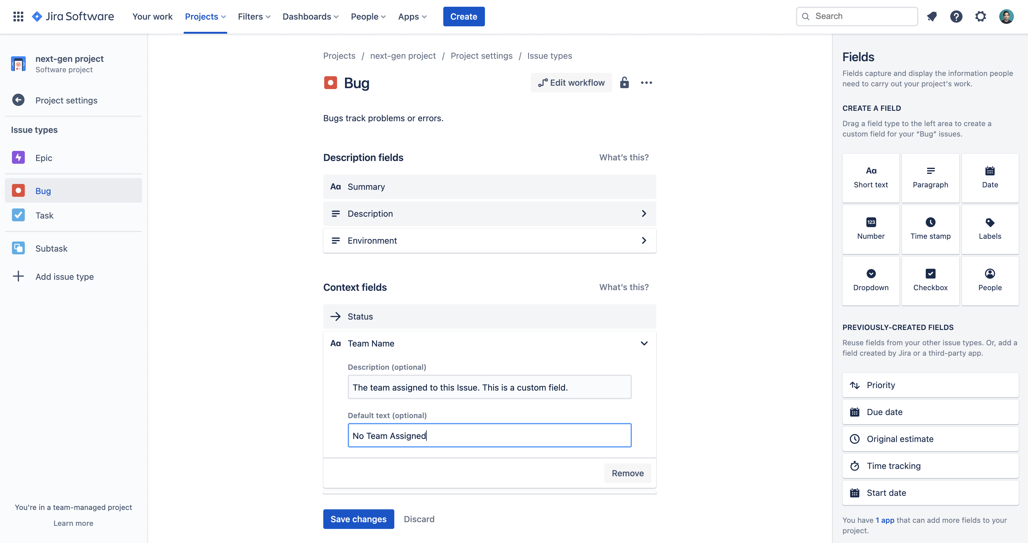 Jira custom fields configuration