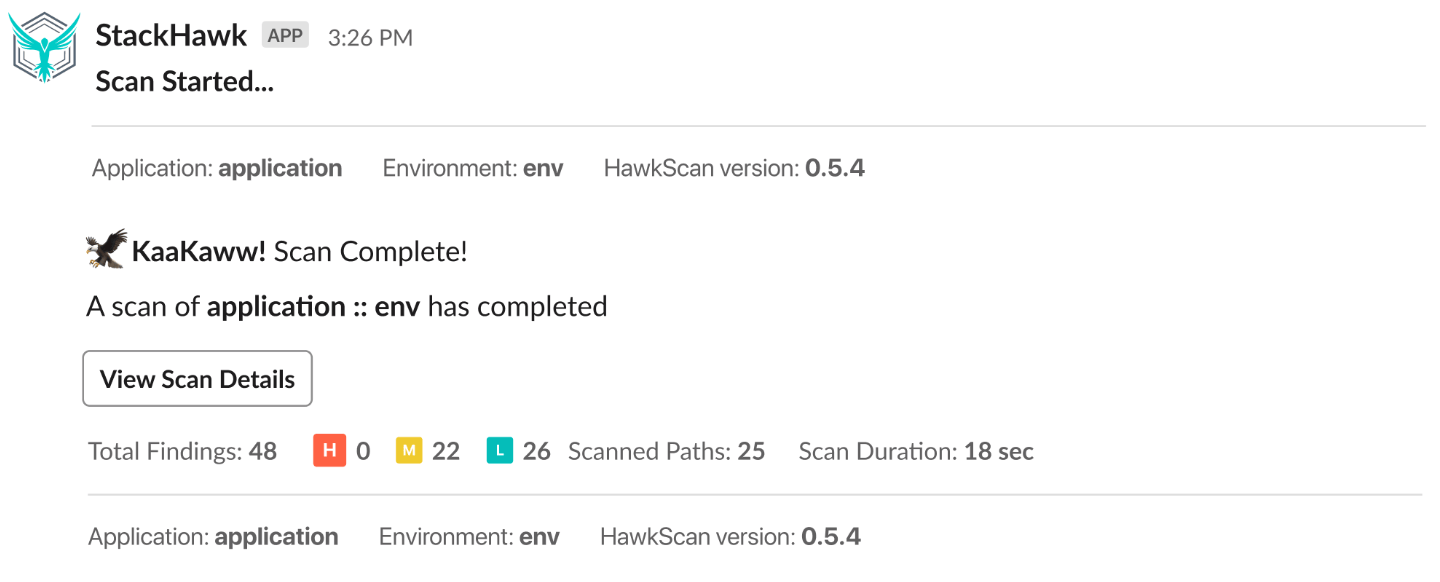 Slack Scan Completed Example