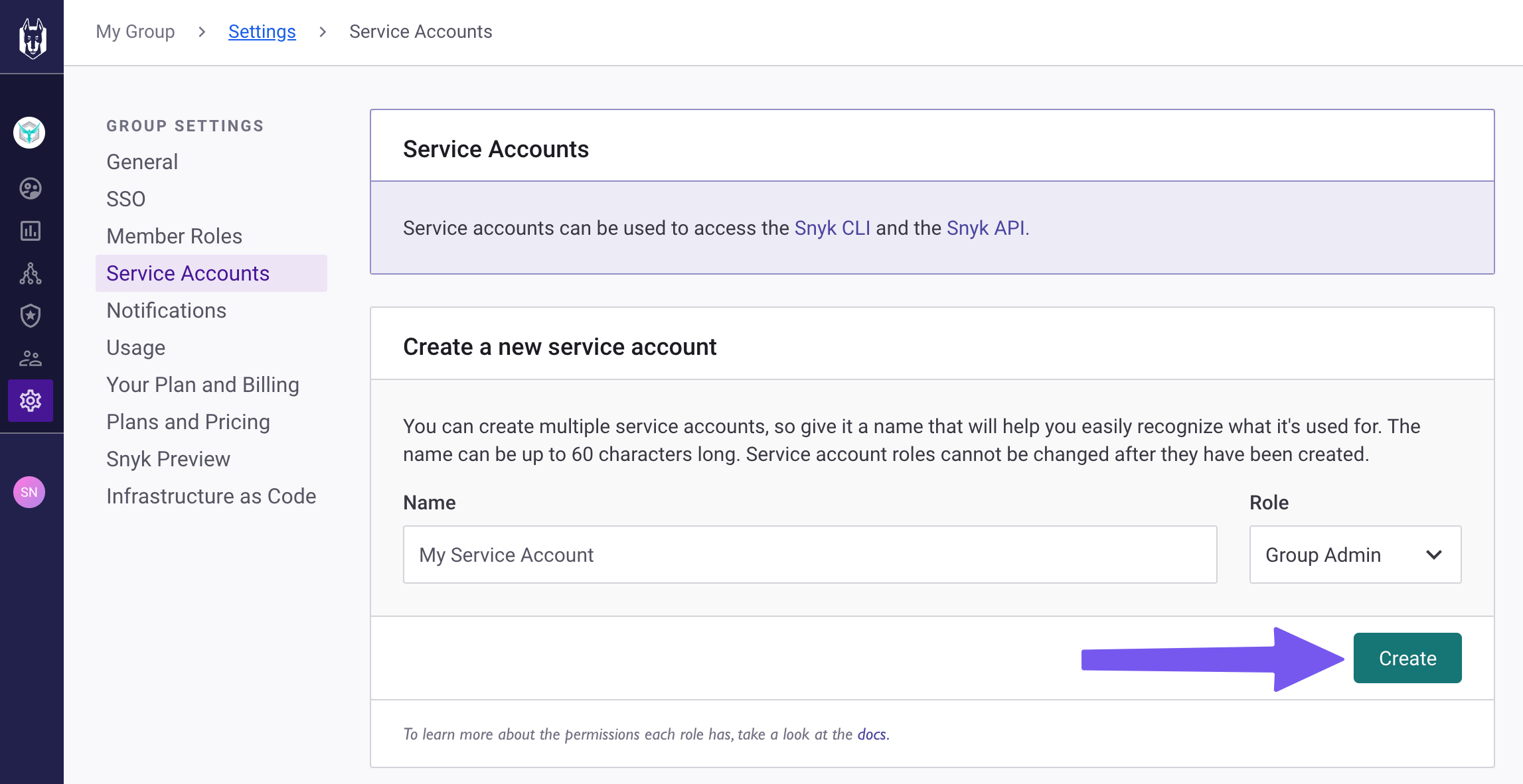 Snyk Group Service Account