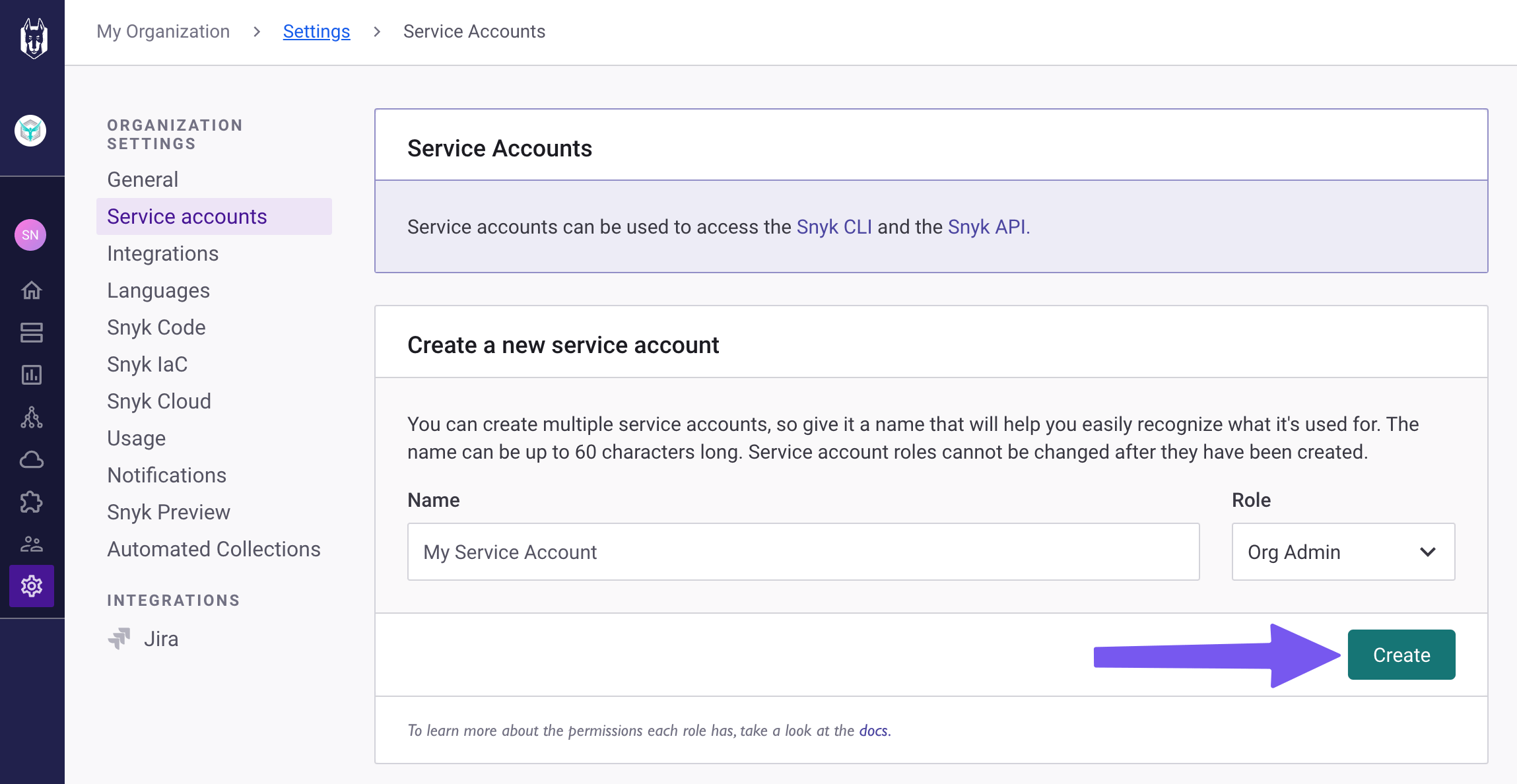 Snyk Organization Service Account