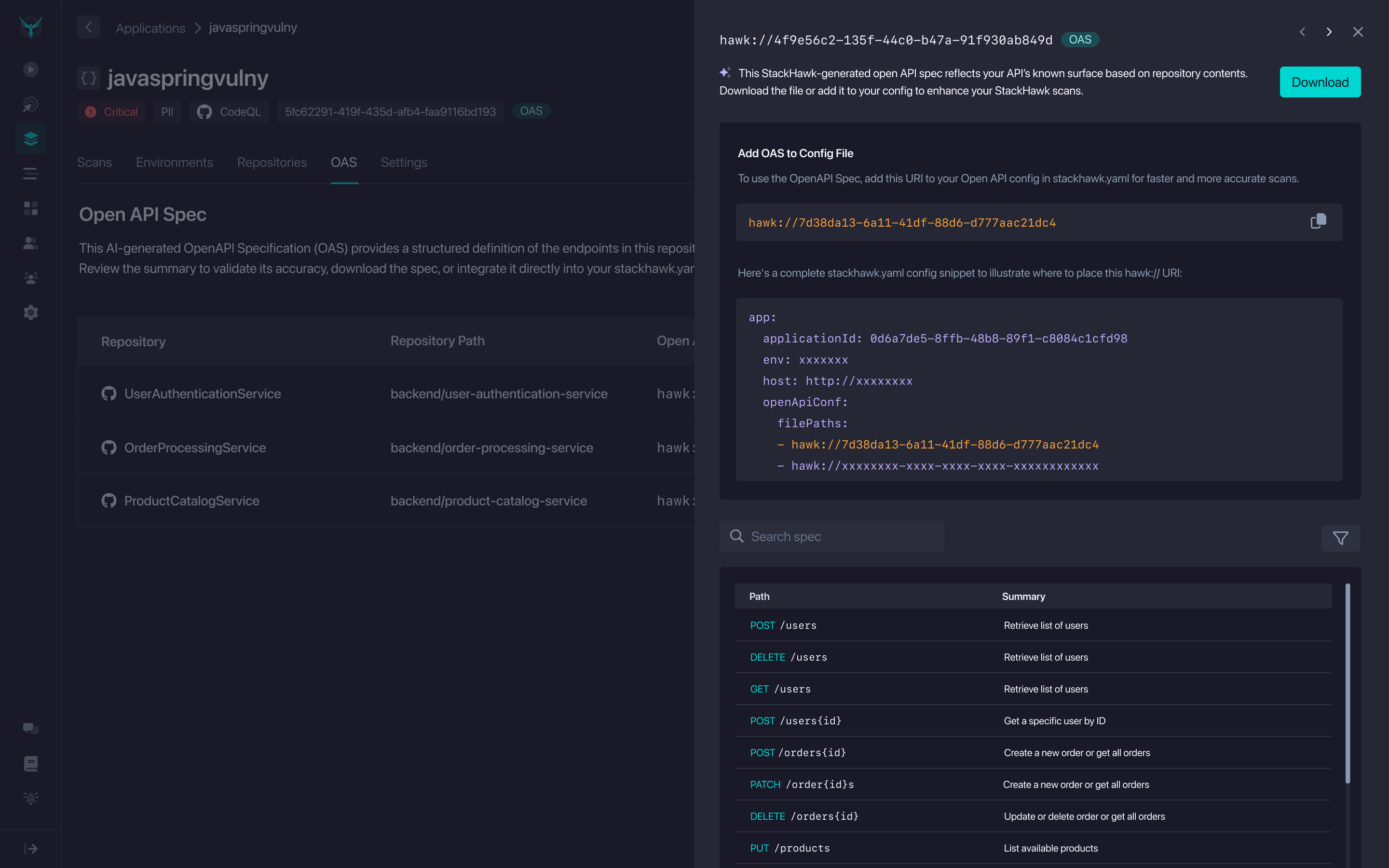 generated OAS from application details