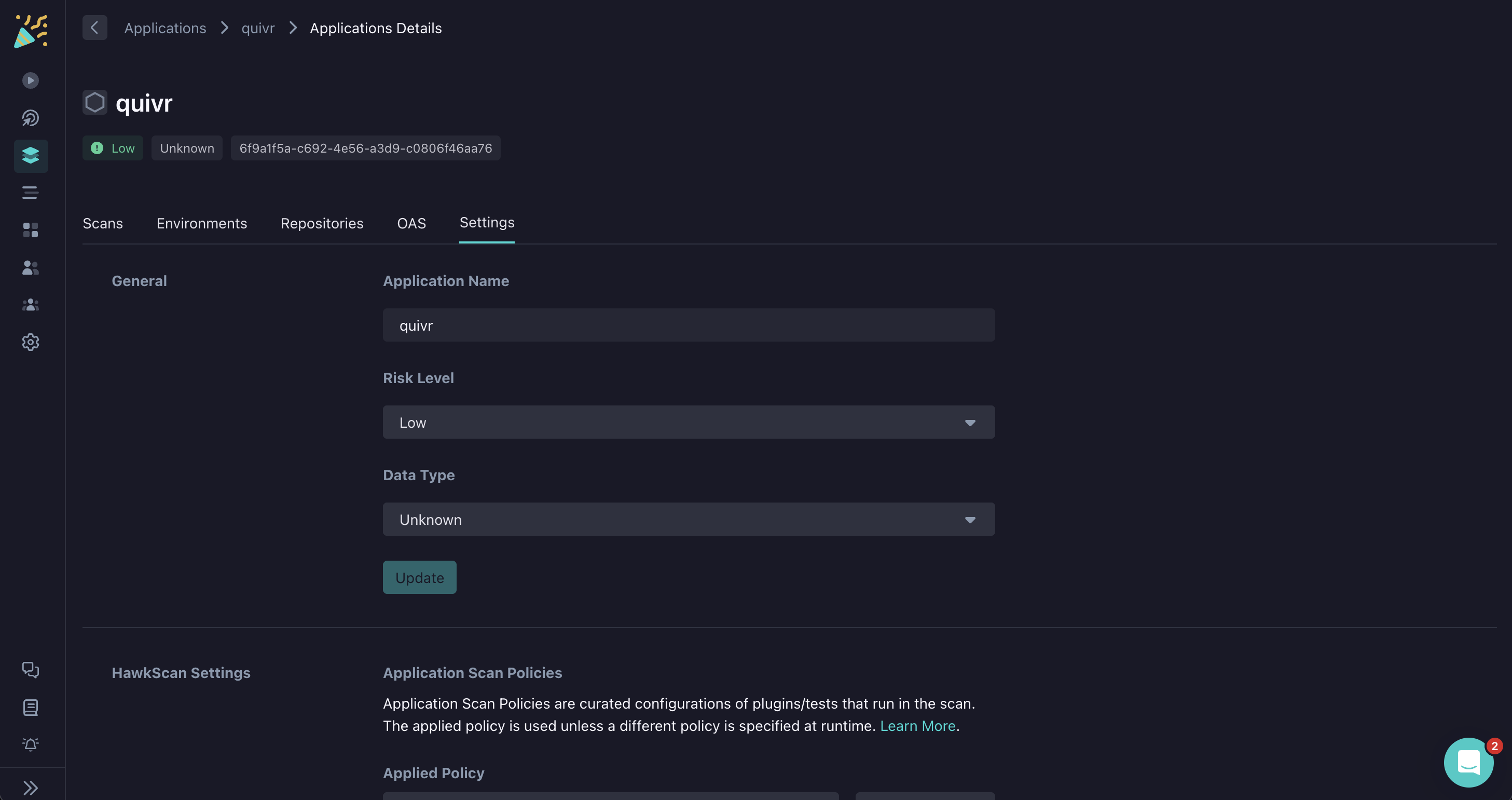 StackHawk Platform - Application Settings
