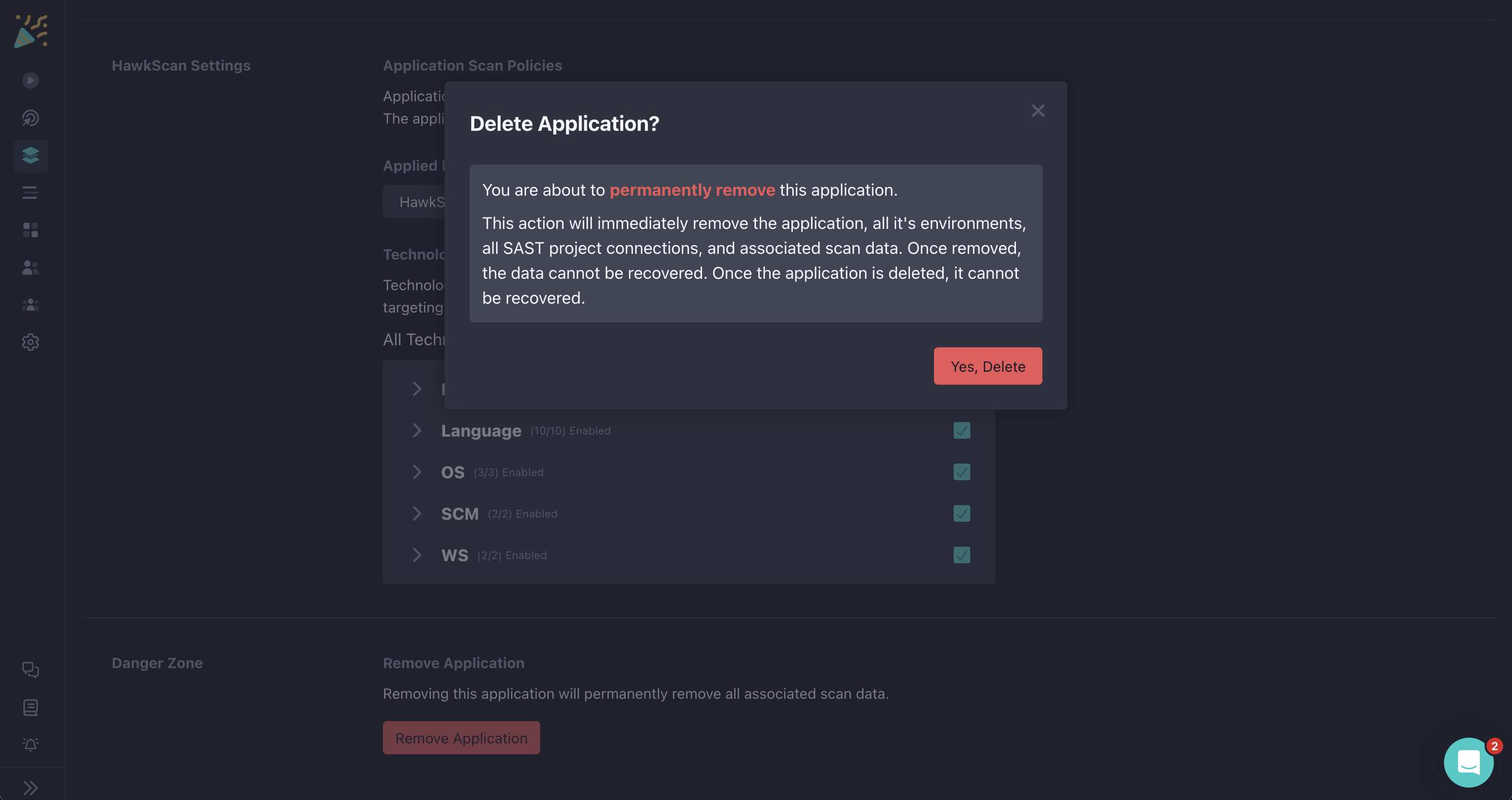 StackHawk Platform - Remove Application