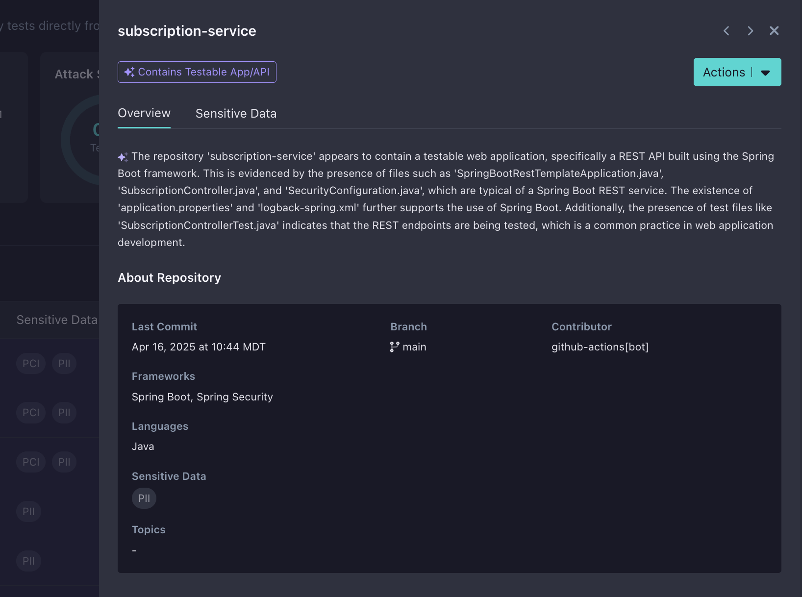 StackHawk Platform - Repository Details overview