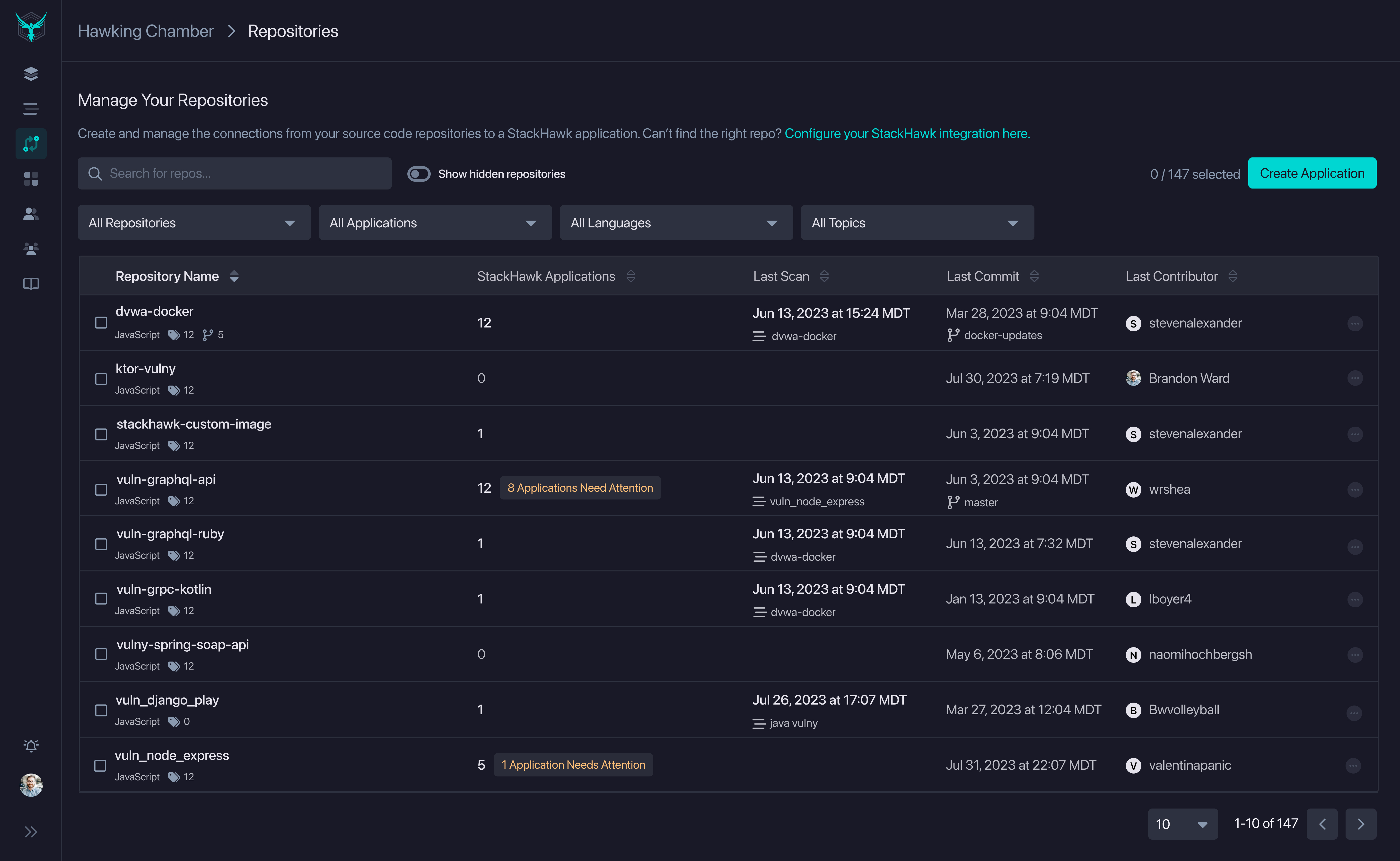 StackHawk Platform - Repositories Page