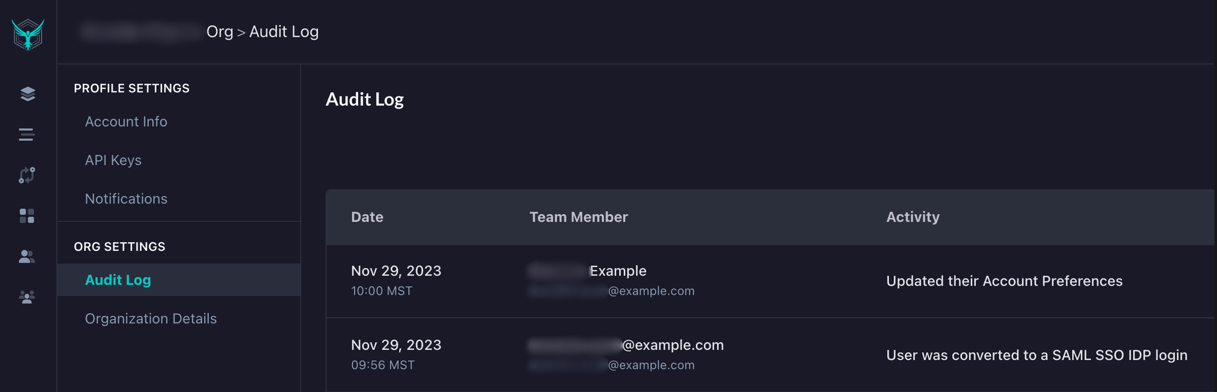 Successful SAML SSO conversion audit log